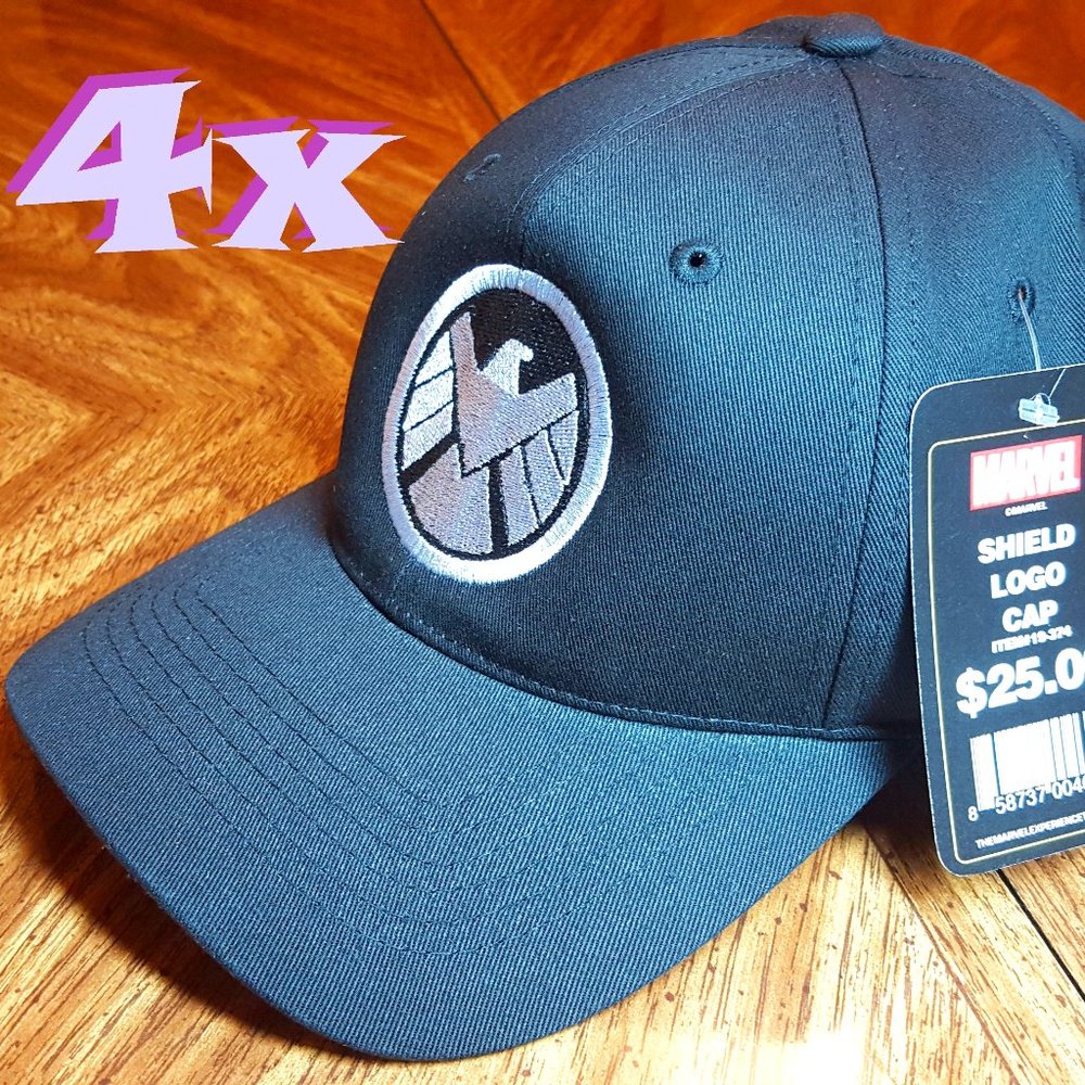 (4x) MARVEL SHIELD LOGO BLACK CAPS - Adjustable Size - FOUR Hat Bundle